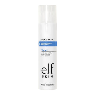 e.l.f. Pure Skin Toner, Gentle, Soothing & Exfoliating Daily Toner for A Smoother-Looking Complexion, Made with Oat Milk, Aloe Juice & Niacinamide, 6