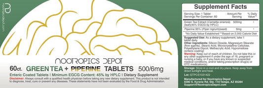 Nootropics Depot Green Tea Extract Tablets | 60 Count | 500mg | Minimu