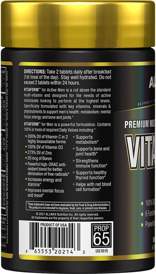 Allmax Vitaform - 60 Tablets - Premium Multivitamin For Men - Six Func