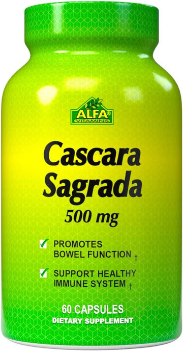 Alfa Vitamins Cascara Sagrada Herbal Supplement 500 MG - Helps Support Digestive System Function - Promotes Regularity -