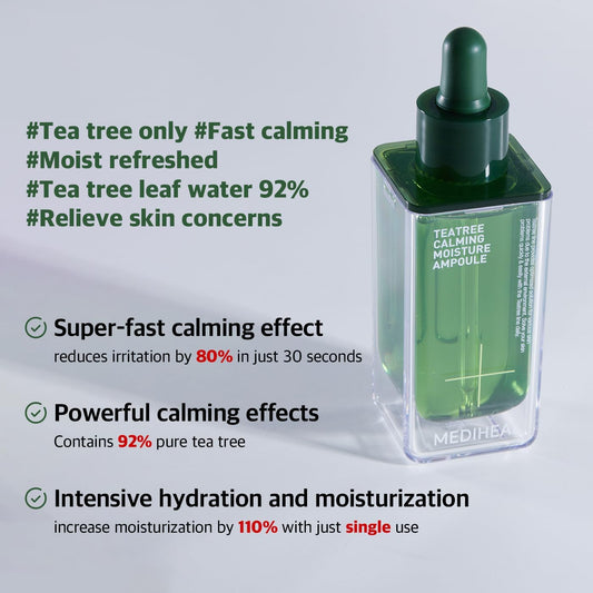 Mediheal Teatree Calming Moisture Ampoule,50 quick calming and deep hydrating with 92% pure tea tree