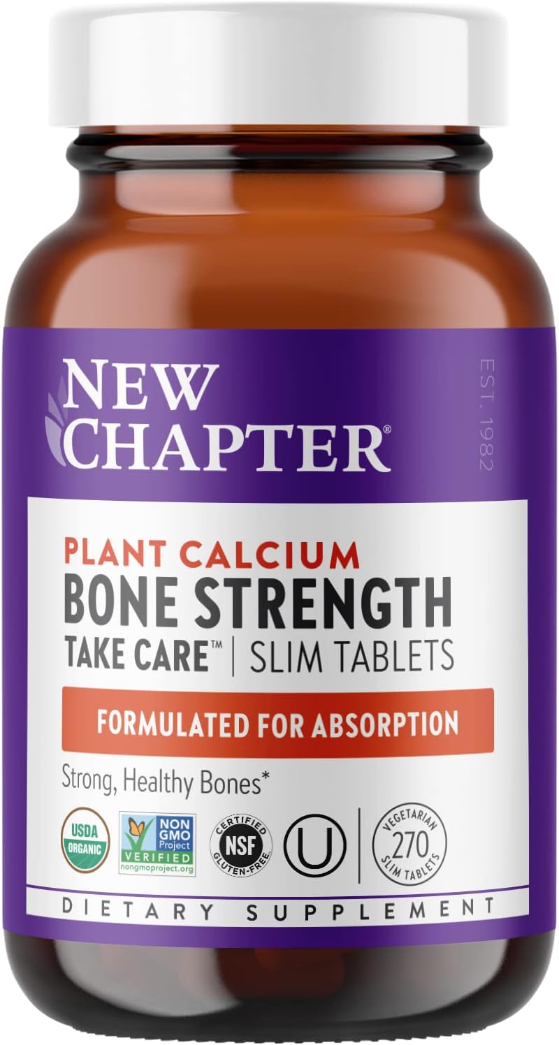 New Chapter Calcium Supplement - Bone Strength Organic Red Marine Algae Calcium - with Vitamin D3+K2 + Magnesium, 70+ Trace Minerals for Bone Health, Gluten Free, Easy to Swallow - 270 Slim Tablets