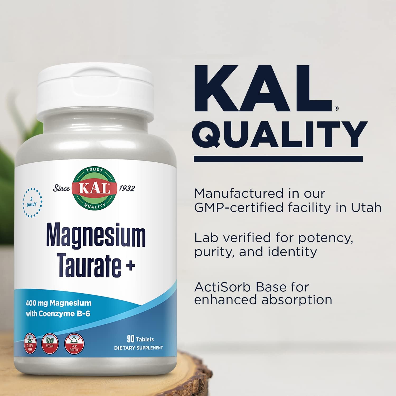  KAL Magnesium Taurate 400mg Plus CoEnzyme Vitamin B6, Chela