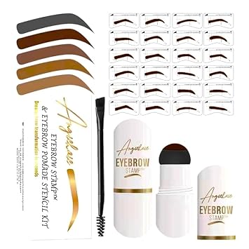 Eyebrow Stamp Stencil Kit (Dark Brown), Eyebrow Stamp Pomade with 24 Reusable Thin & Thick Brow Stencils, Eyebrow Stencils Shaping Kit Definer