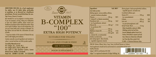 Solgar B-Complex "100", 100 Vegetable Capsules - Heart Health - Nervou