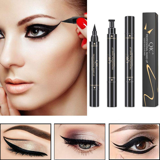 Qic Signet double head eyeliner for Wing or Cat Eye Classic Black Highly pigmented Long lasting Waterproof and sweat proof, do not easy to smudge. Accurate fast and saving time.(large&small)