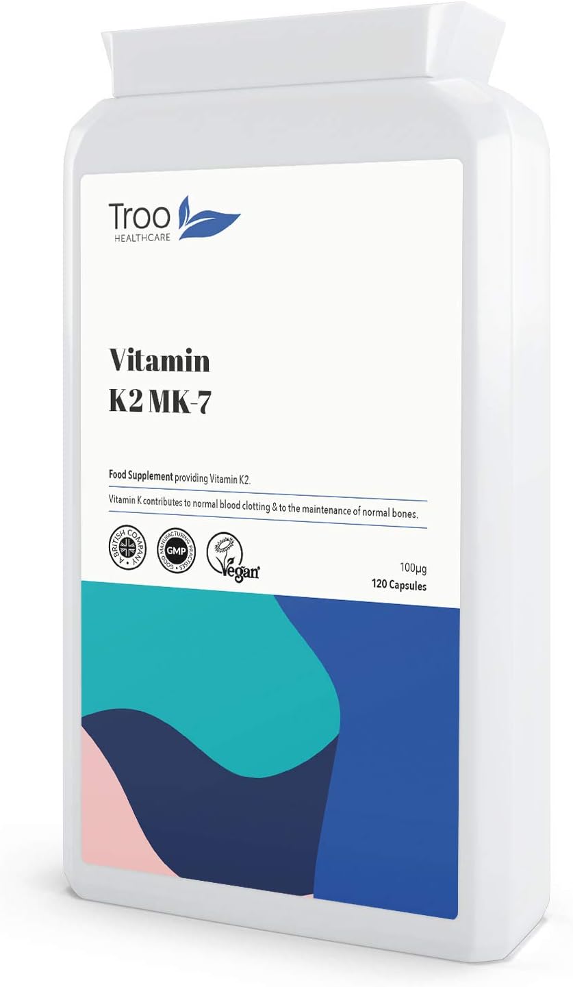 Troo Vitamin K2 MK-7 100mcg 120 Capsules - Highly Bioactive Vit K2 Bon