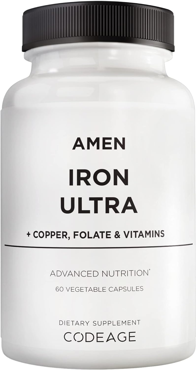 Amen Iron Ultra Supplement + Copper, Folate, Vitamin C And Vitamin B12-2-Month Supply - Ferrous Sulfate Iron Vitamin - Iron 65Mg Per Serving - Iron Folic Acid - Non-Gmo Iron Pills - 60 Capsules