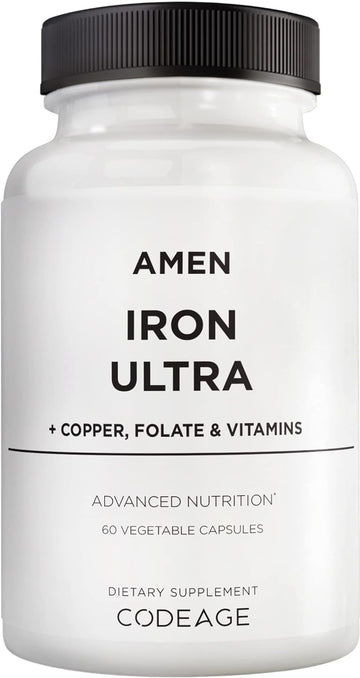 Amen Iron Ultra Supplement + Copper, Folate, Vitamin C And Vitamin B12-2-Month Supply - Ferrous Sulfate Iron Vitamin - Iron 65Mg Per Serving - Iron Folic Acid - Non-Gmo Iron Pills - 60 Capsules
