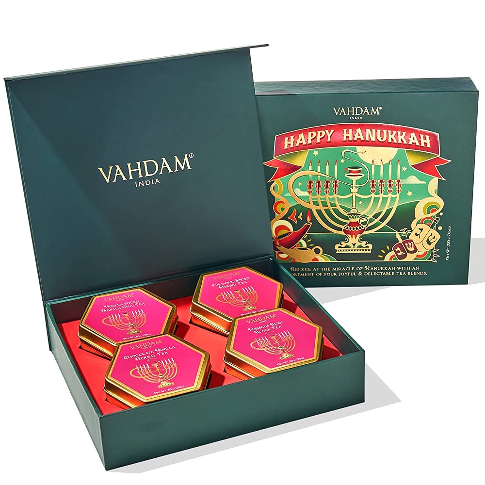 VAHDAM, Hanukkah Gift Set 2022-4 Teas, 100 Servings | Limited Edition Hanukkah Gift for Women & Men, Tea Gift Sets