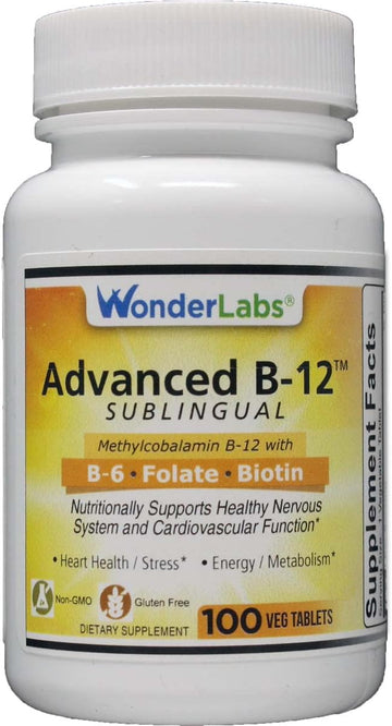 Wonder Laboratories Sublingual Vitamin B12 (1000 mcg), B6 (5mg), Folic Acid(400 mcg) & Biotin (25mcg) - Formulated with