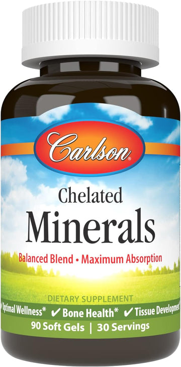 Carlson - Chelated Minerals, Balanced Blend - Maximum Absorption, Optimal Wellness, Bone Health & Tissue Development, 90 soft gels