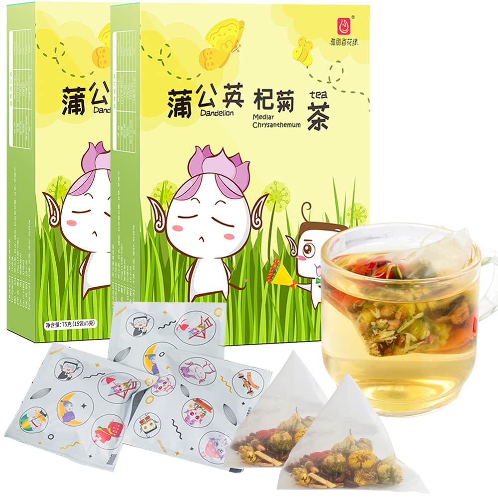 Dandelion Root Chinese wolfberry Chicory Chrysanthemum Cassia seed Rhizoma Imperatae Tea 2 Boxes , Combination of Floral Tea 100% Nature, Caffeine Free, Liver Detox