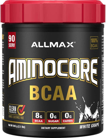 ALLMAX AMINOCORE BCAA, White Grape - 945 g Powder - 8.18 Grams of BCAA