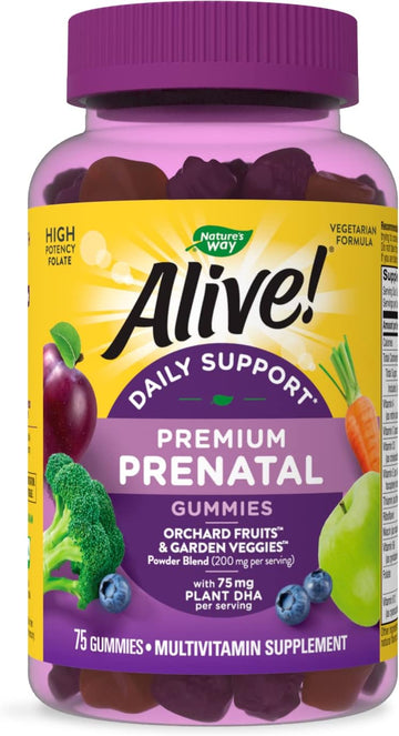 Nature'S Way Alive! Complete Premium Prenatal Gummy Multivitamin, High Potency Folate, Plant-Based Dha, Vegetarian