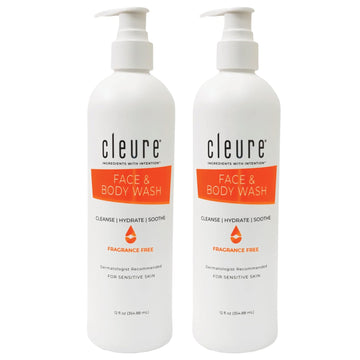 Cleure Face and Body Wash for Sensitive Skin, Fragrance Free and pH Balanced - Paraben, Sulfate & Gluten Free (12 , Pack of 2)
