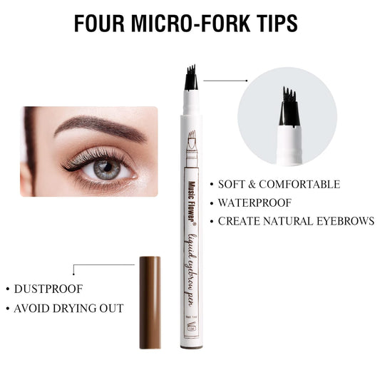 Music ower Eyebrow Pen, Liquid Eyebrow Pen, Waterproof Brow Pencil with Micro-Fork Tip, Smudgeproof Long Lasting Fine Sketch Microblading Pen, Reddish Brown