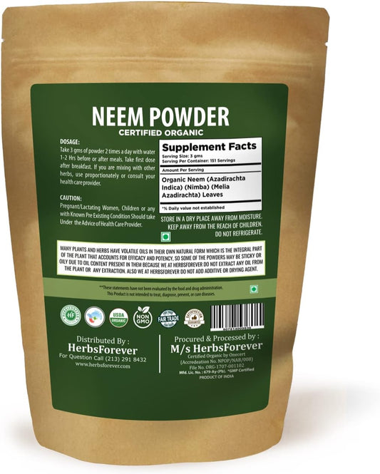 HerbsForever Neem Powder ? Azadirachta Indica ? Ayurvedic Herb for Healthy Skin ? Non GMO, Organic, Vegan ? 454 GMS