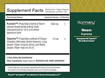 Harmony Nutraceuticals Neem Highest Potency, Maximum Bio-Availability,