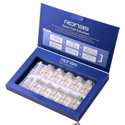 Ronas Stem Cell Solution ampoules Anti Aging Formula Best Anti Aging Serum Plant Stem Cells Hyaluronic Acid Restore Replenish Skin Smooth Wrinkles All Skin type 0.16 10vial