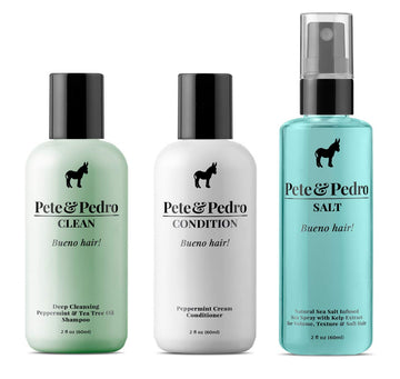 Pete & Pedro TRIFECTA HAIR KIT - Men's Trial & Travel Size Trio Of Tea Tree Oil Shampoo, Peppermint Conditioner, & Sea Salt Spray | As Seen on Shark Tank, 2 . Each