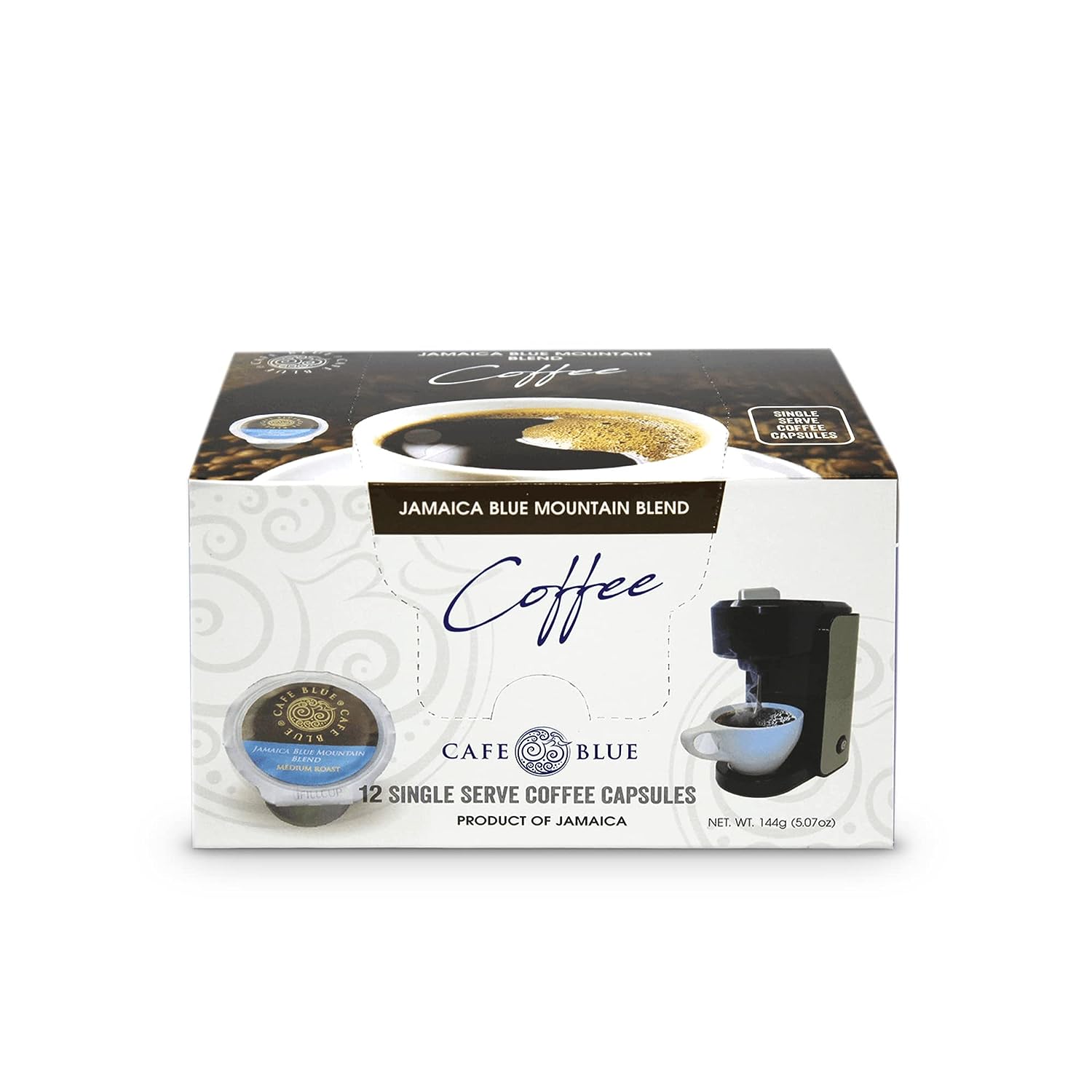 Cafe Blue - Jamaica Blue Mountain Special Blend, Premium Arabica Coffee Pods For Hot And Cold Brew, Medium Roast Jamaican Coffee (Jamaican Blue Mountain Blend, 12 Count (Pack Of 1))