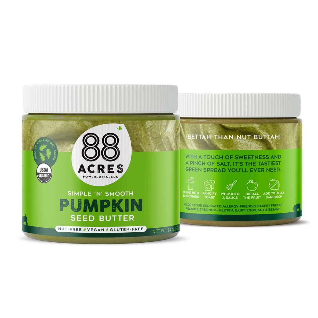 88 Acres Organic Pumpkin Seed Butter | Keto-Friendly, Gluten Free, Dairy Free, Nut-Free Seed Butter Spread | Vegan & Non