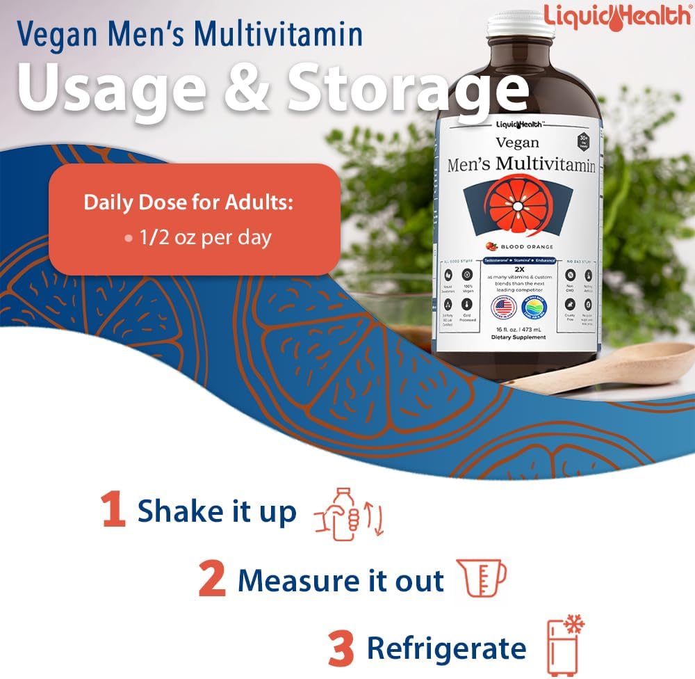 LIQUIDHEALTH Vegan Men's Liquid Multivitamin with Ashwagandha Herbal B