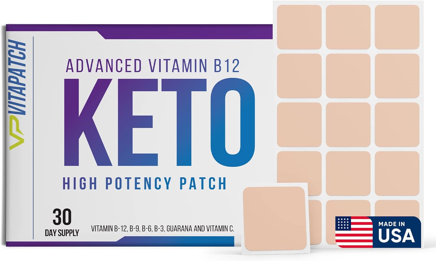 Vitapatch Keto Patch With B12 Methylcobalamin And Vitamin Guarana B12 Patch For Energy - 30 Day Supply Keto & Vitamin B1