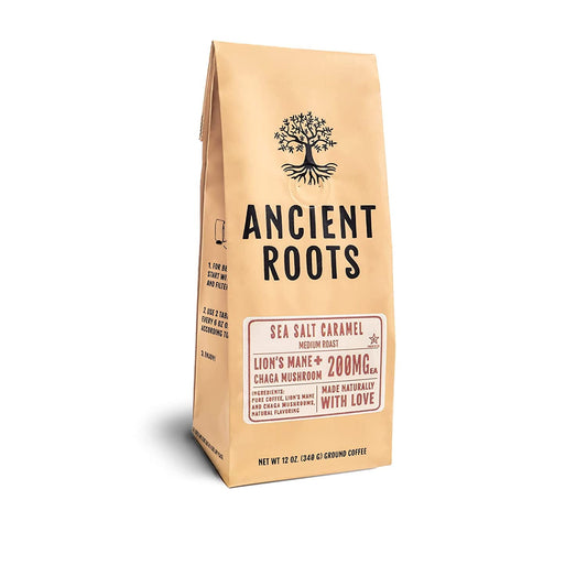 Ancient Roots Flavored Mushroom Coffee by CORIM PREMIUM BLENDS,  bag (Two-Pack) (Salted Caramel)