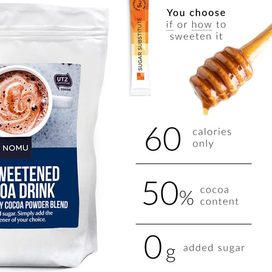 Nomu Unsweetened Cocoa Drink  Bulk Bag [66 Servings] Sugar Free Instant Hot Chocolate Powder Mix