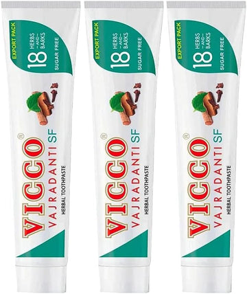 Vicco Vajradanti Herbal Toothpaste 18 Ayurvedic Herbs and Barks with Sugar Free - Pack of 3 (200g Each) - Specially Packed and Exported by Behal International