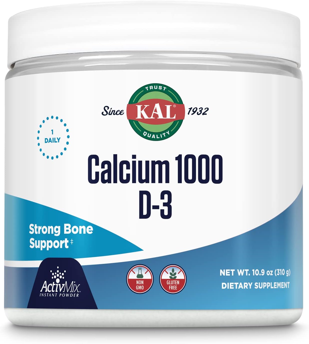 KAL Calcium Vitamin D-3 ActivMix, Powder Calcium Supplement, Bioavailable Calcium Lactate and Gluconate, Bone Health Sup