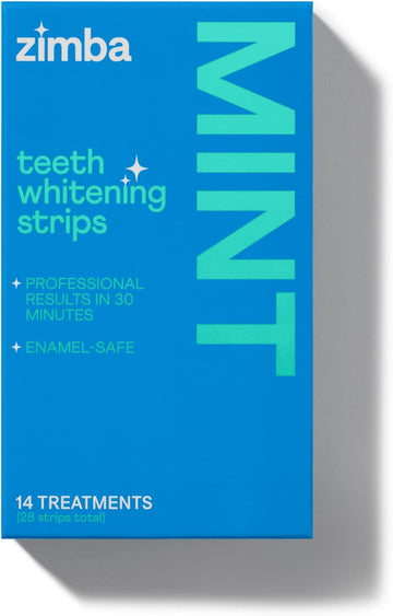 Zimba Teeth Whitening Strips Vegan Whitening Strip Enamel Safe Teeth Whitening Hydrogen Peroxide Teeth Whitener for Coffee, Wine, Tobacco, and Other Stains, 28 Strips (14 Day Treatment), Mint