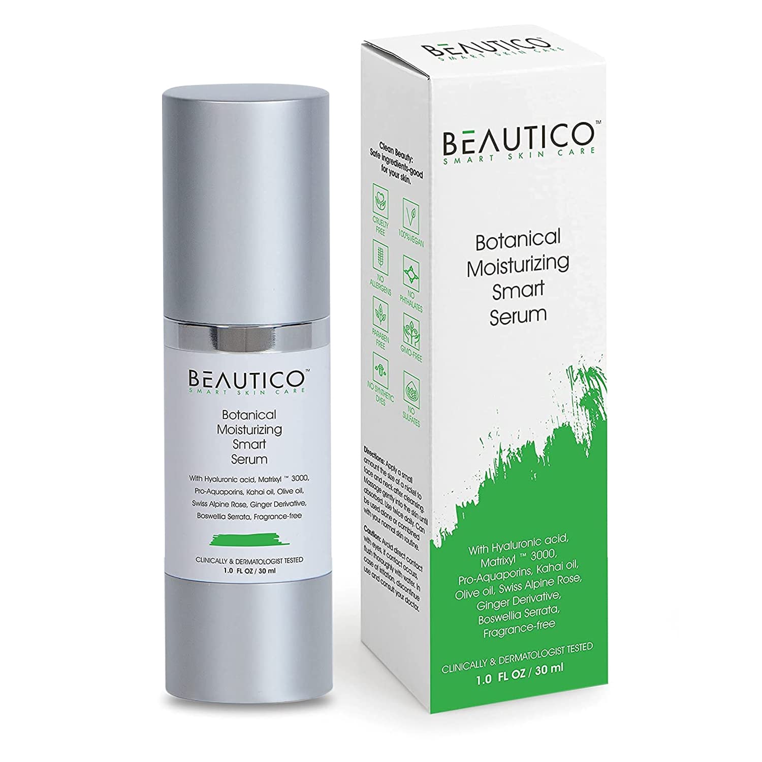 Beautico All-In-One Anti-Aging Moisturizing Serum for Wrinkles, Fine Lines, Skin Firming, Hyperpigmentation, Dark Spots - Vegan Face Hydrating Skincare Collagen Moisturizer with Hyaluronic Acid, Peptides - 1.0