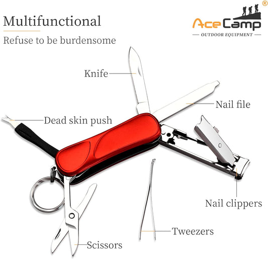 munkees 6-in-1 Multifunctional Nail Clippers, Scissors, Knives, Portable Stainless Steel Nail Tools, Outdoor and Travel Equipment