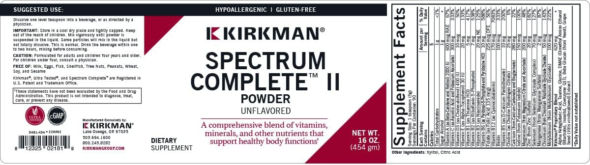 Kirkman Spectrum Complete II Powder -- Hypoallergenic -- 454 gm/16 oz