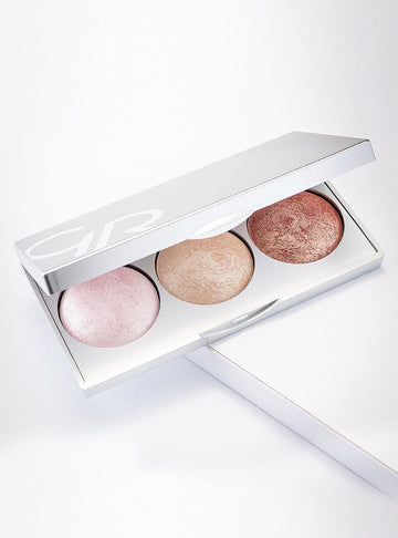 Golden Rose Strobing Highlighter Palette - Three Shimmering, Sparkling, Universal Shades - Illuminating, Lightweight