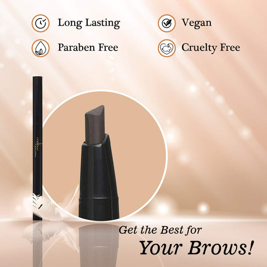 Mellow Cosmetics Brow Definer Eyebrow Pencil | Triangular Tip, Non Greasy, Long Lasting & Easy To Glide | Brow Defining Pen | Professional Eyebrow Makeup | Cruelty Free, Vegan & Paraben Free - Taupe