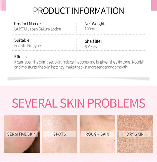 BEUKING Sakura Face Lotion Moisturizing Essence for Shrink Pores Skin Daily Care, Toner Lotion Hydrating Repair Face Cream Vitamin C Serum Improve Skin Nourishing Facial Cream Softener Skincare