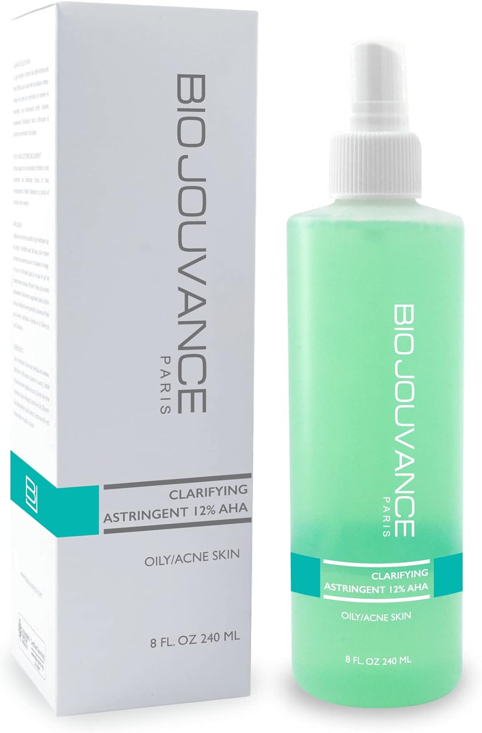 BIO JOUVANCE PARIS - Clarifying Astringent 12% AHA Toner 8 / 240 - for Normal/Oily/Acne-Prone Skin | Tighten Pores | Gentle Face Wash & Makeup Remover | Daily Skin Care Treatment | Made in France