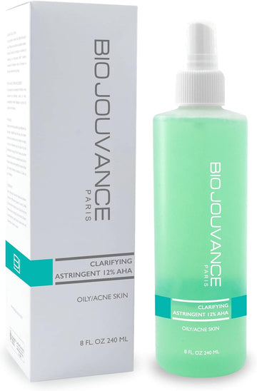 BIO JOUVANCE PARIS - Clarifying Astringent 12% AHA Toner 8 / 240 - for Normal/Oily/Acne-Prone Skin | Tighten Pores | Gentle Face Wash & Makeup Remover | Daily Skin Care Treatment | Made in France