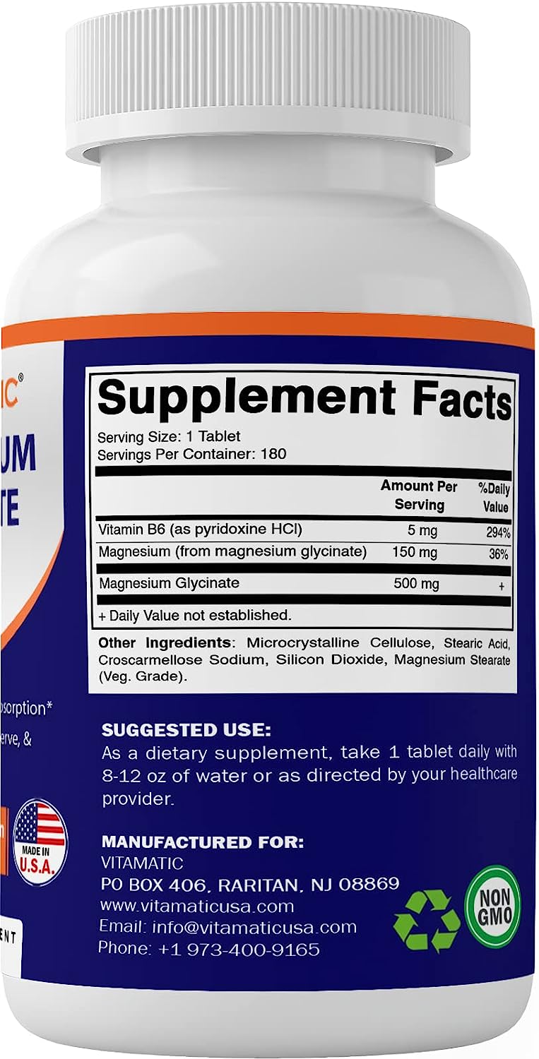  Vitamatic Magnesium Glycinate 500mg per Tablet - 180 Vegeta