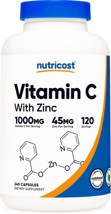 Nutricost Vitamin C with Zinc Capsules, 120 Servings - 1000mg , 45mg Zinc, Non-GMO, Gluten Free Supplement