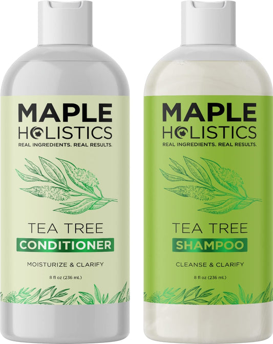 Tea Tree Shampoo and Conditoner with Scrubbers - Soft Silicone Scalp Massager and Scalp Exfoliators Made with Recycled Wheat Straw 2 Pack plus Sulfate Free Tea Tree Oil Shampoo and Conditioner 8