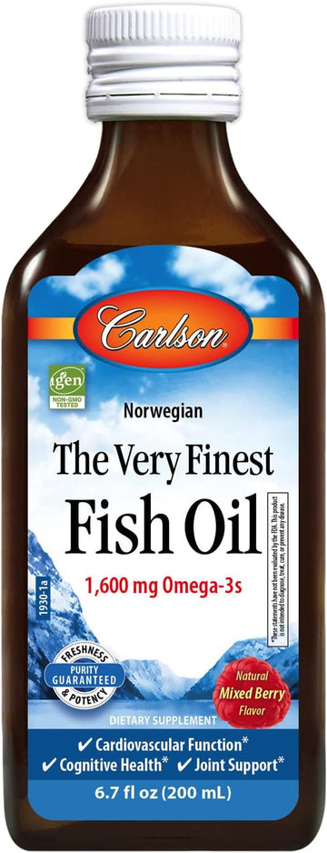 Carlson - The Very Finest Fish Oil, 1600 mg Omega-3s, Liquid Fish Oil Supplement, Norwegian Fish Oil, Wild-Caught, Susta