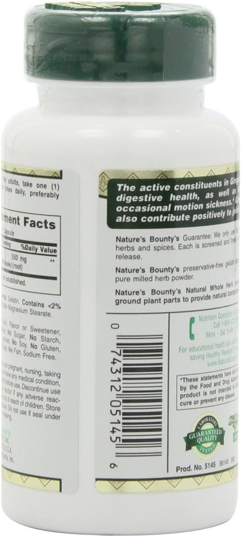 Nature's Bounty Ginger Root Pills and Herbal Health Supplement, Suppor