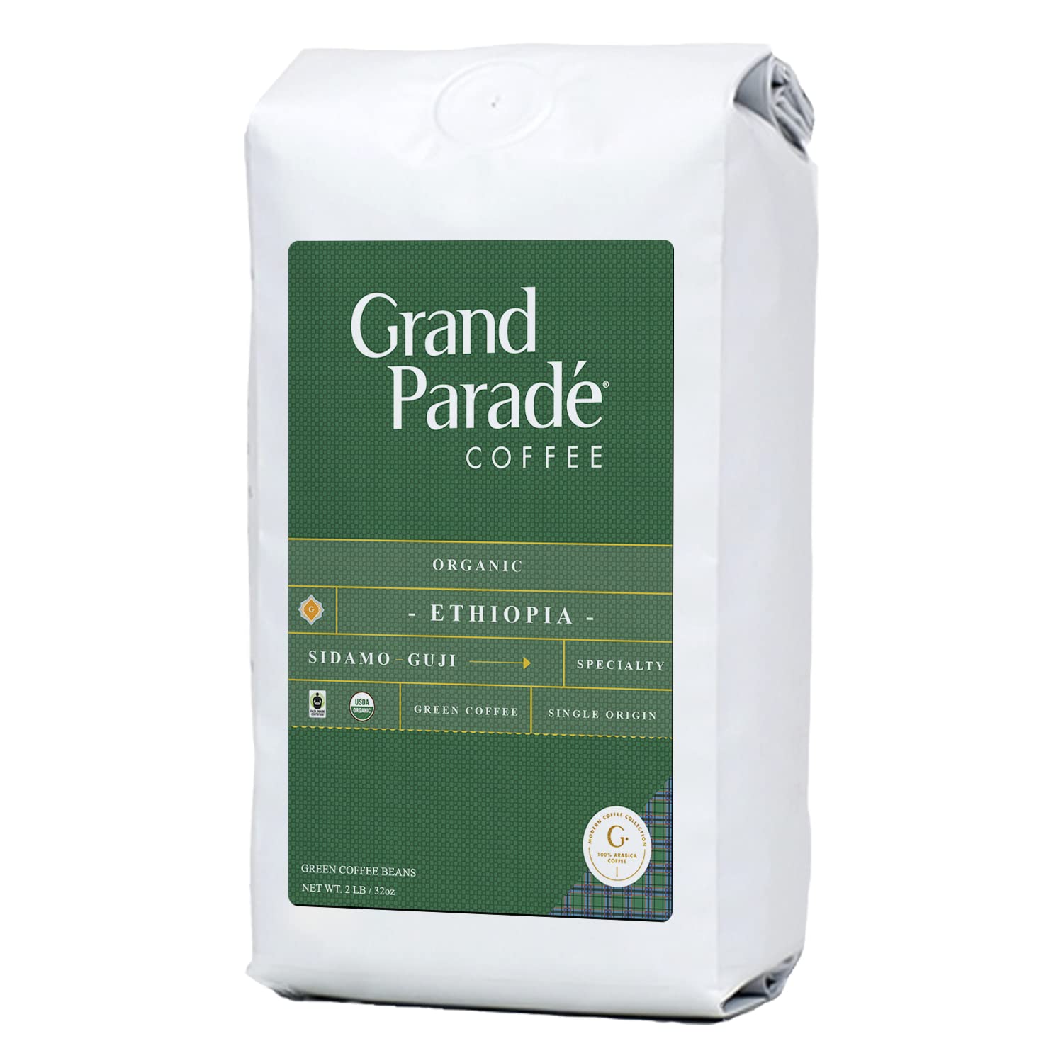 Grand Parade Coffee, Unroasted Green Coffee Beans - Organic Ethiopian Sidamo Guji - Grade 1 Single Origin - Specialty Arabica - Fair Trade