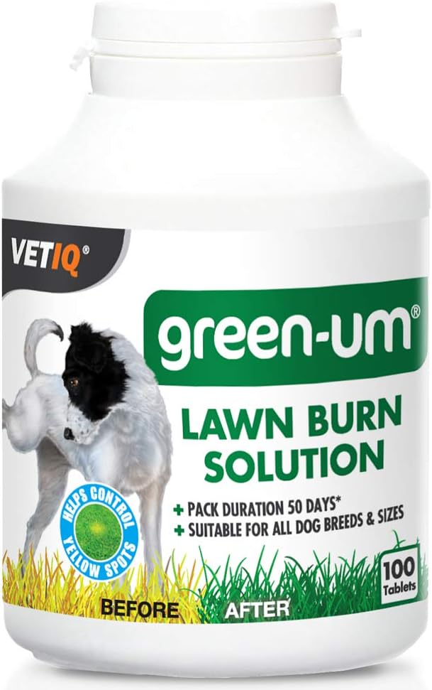 VetIQ Green-Um Dog Urine Neutraliser, 100 Tablets, Urine Neutraliser Lawn Burn Solution, Puppy Essentials Controls Nitro