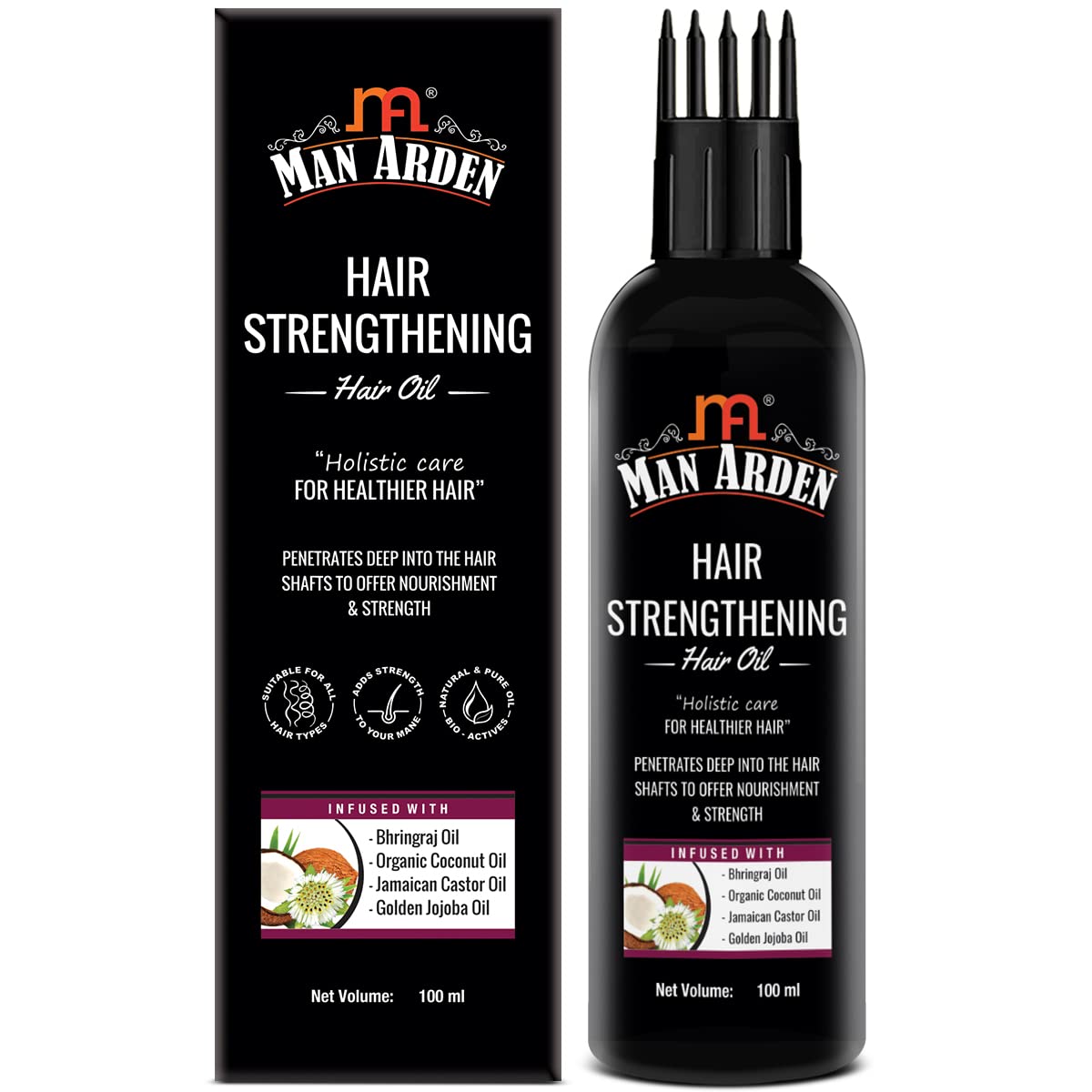 Man Arden Hair Strengthening Hair Oil With Comb Applicator for Men, For Nourishment & Strength, Bhringraj Oil, Organic C